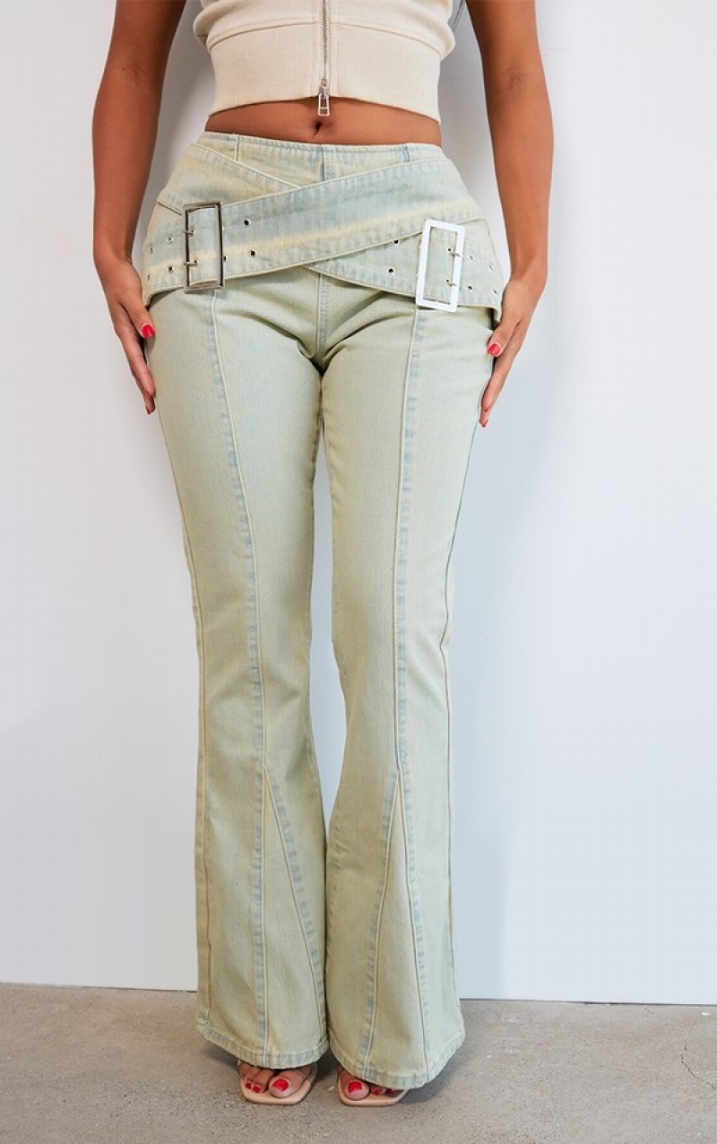 Blugi Pretty Little Thing Shape Acid Washed ed Flare Verzi | MZYC26589