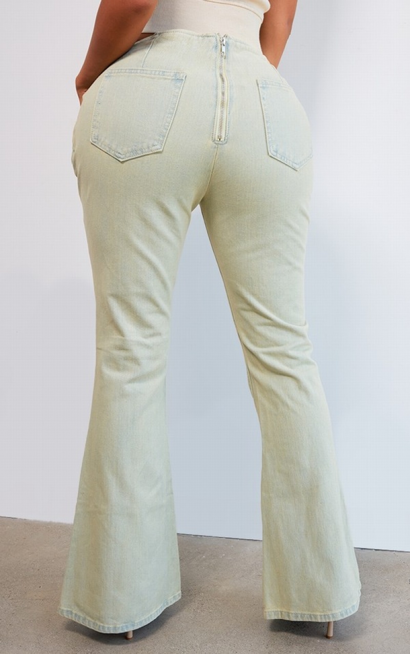 Blugi Pretty Little Thing Shape Acid Washed ed Flare Verzi | MZYC26589