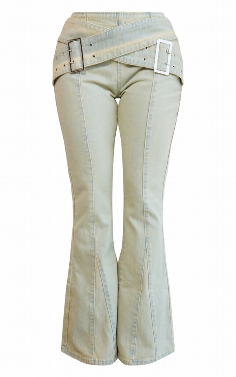 Blugi Pretty Little Thing Shape Acid Washed ed Flare Verzi | MZYC26589