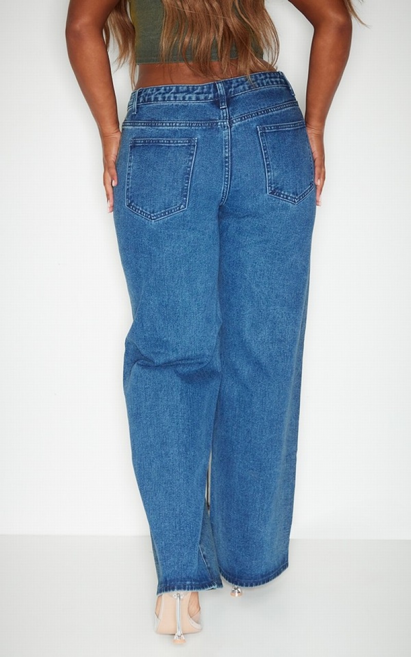 Blugi Pretty Little Thing Shape Washed Largi Leg Albastri Inchis | BGQU50798