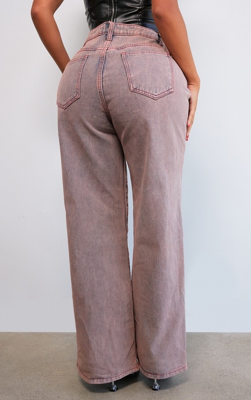 Blugi Pretty Little Thing Shape Washed Ripped Largi Leg Roz | XJWH68413