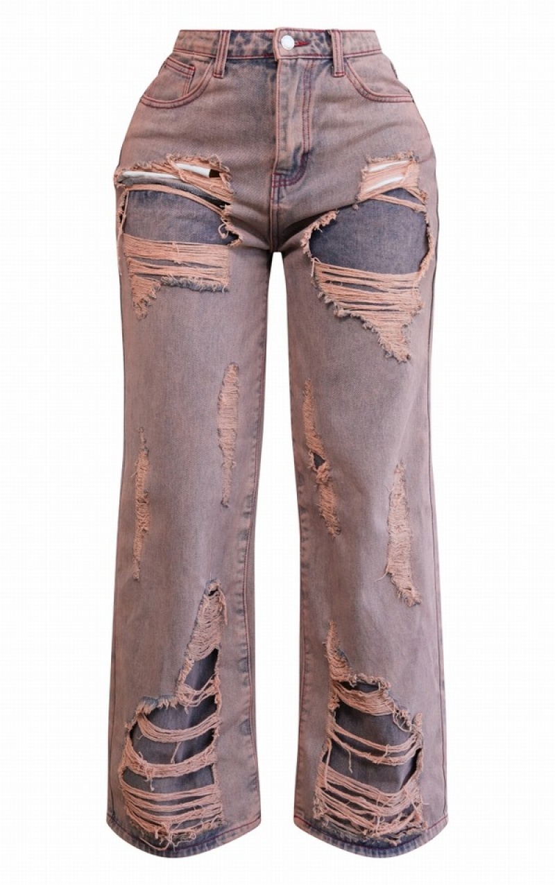 Blugi Pretty Little Thing Shape Washed Ripped Largi Leg Roz | XJWH68413