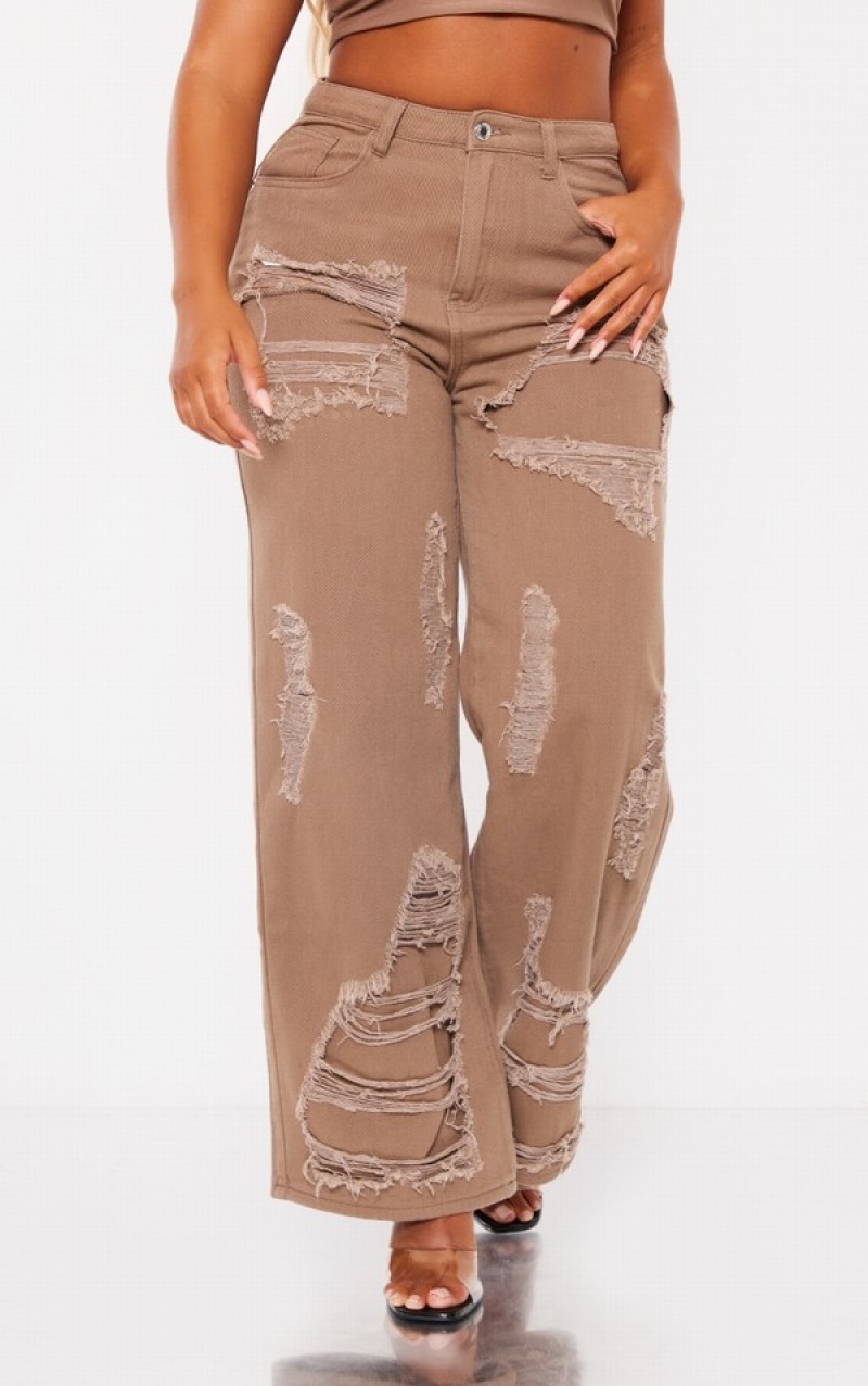 Blugi Pretty Little Thing Shape Washed Ripped Largi Leg Maro | IKCQ57836