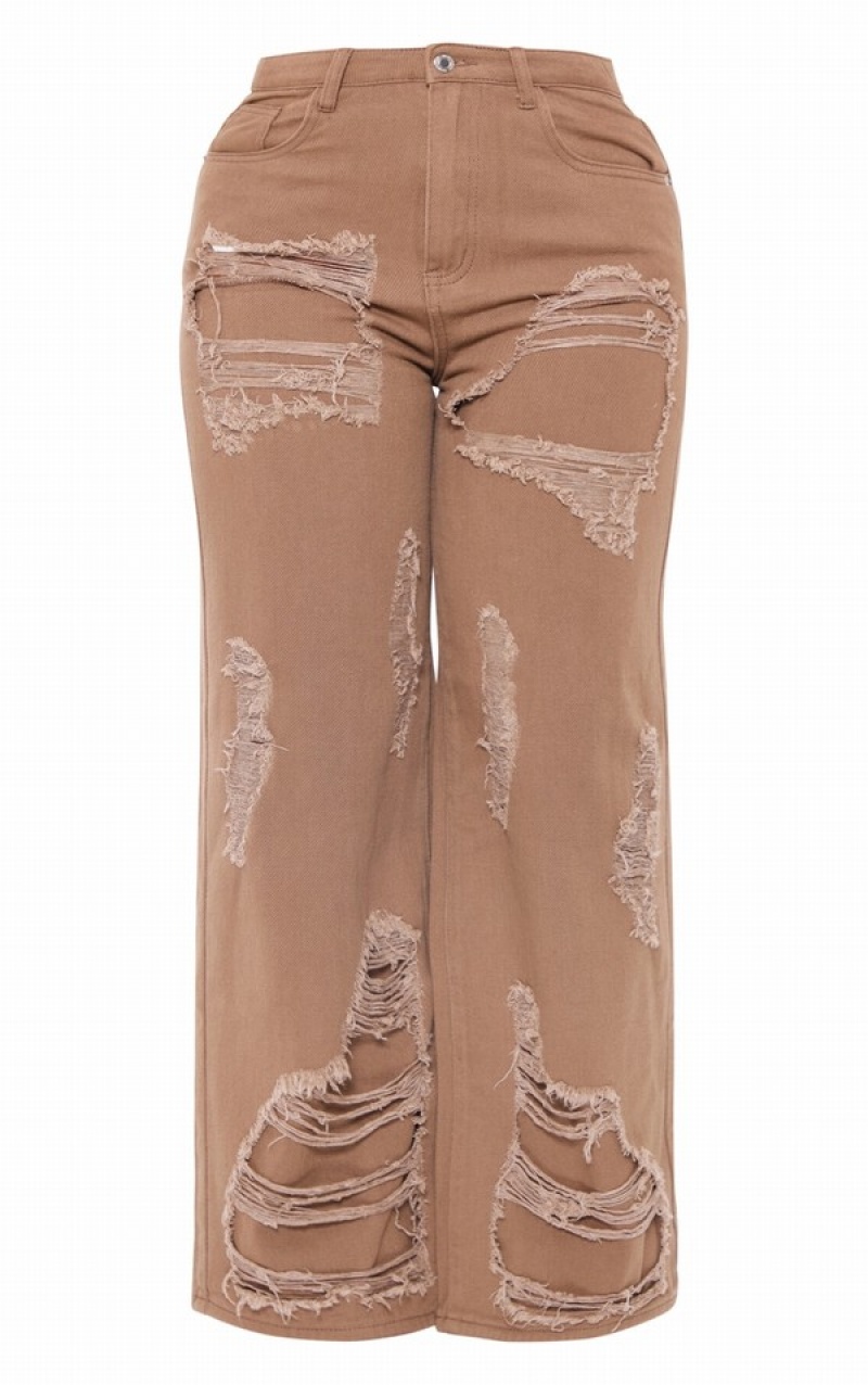 Blugi Pretty Little Thing Shape Washed Ripped Largi Leg Maro | IKCQ57836