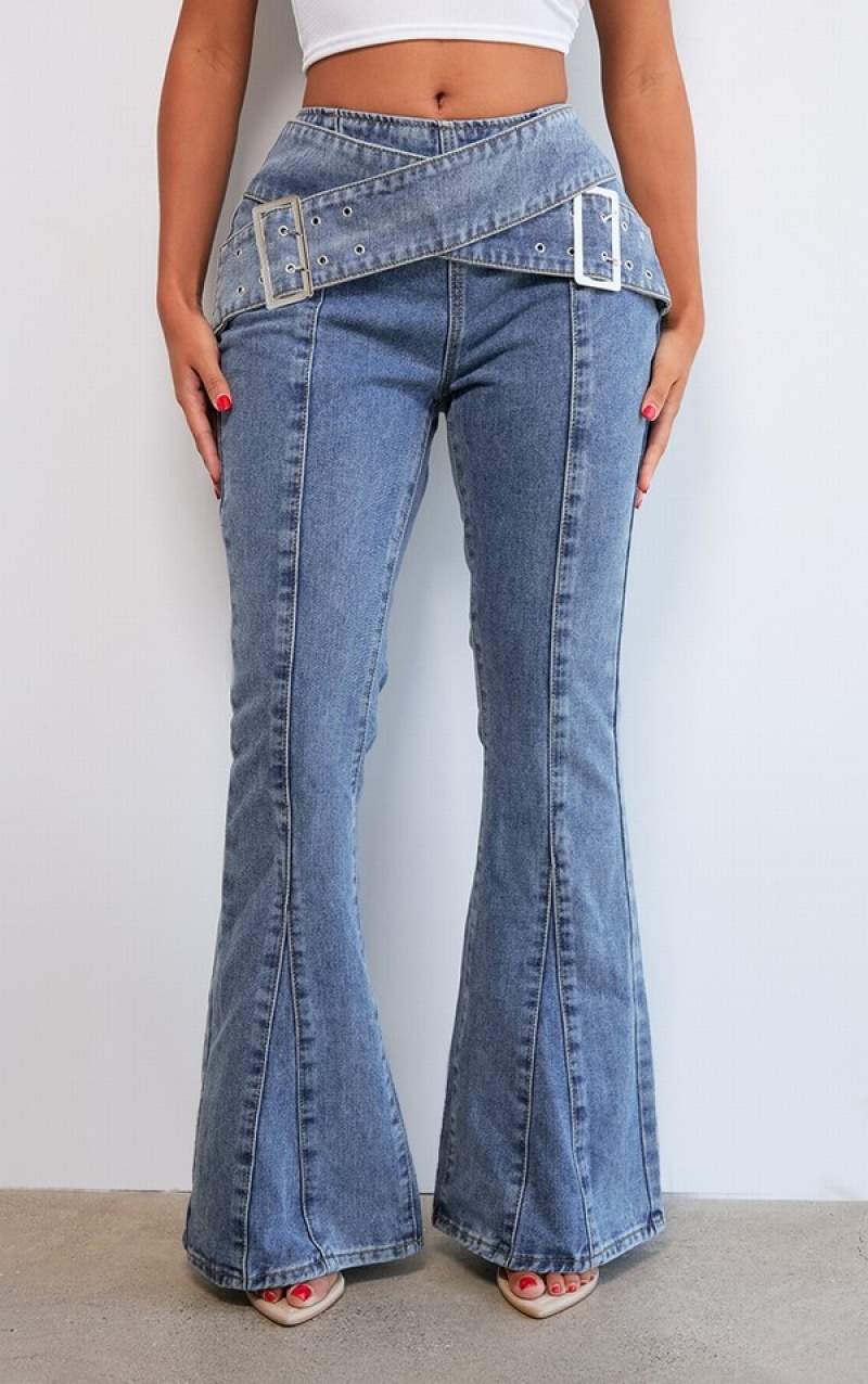 Blugi Pretty Little Thing Shape Washed ed Flare Albastri | DXQR05467