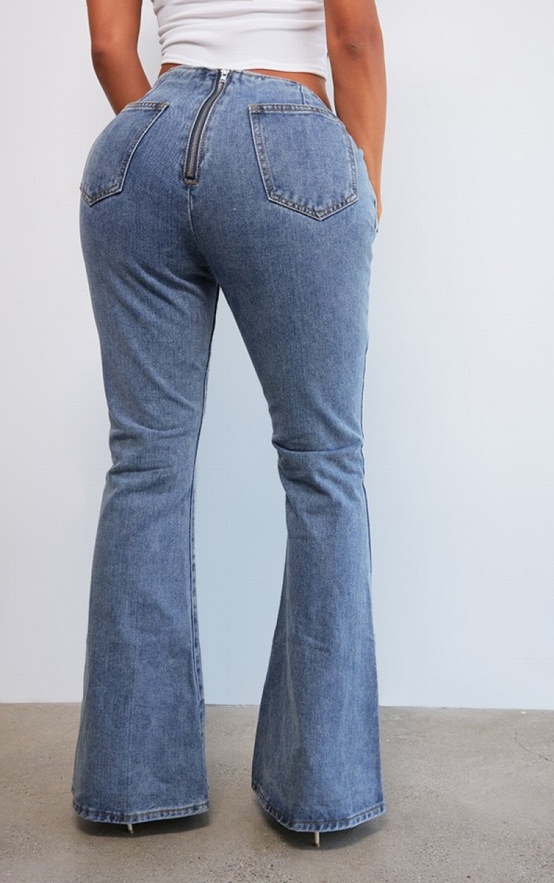 Blugi Pretty Little Thing Shape Washed ed Flare Albastri | DXQR05467