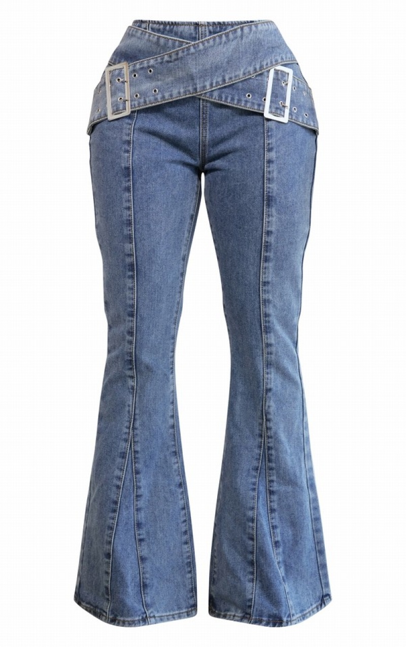 Blugi Pretty Little Thing Shape Washed ed Flare Albastri | DXQR05467