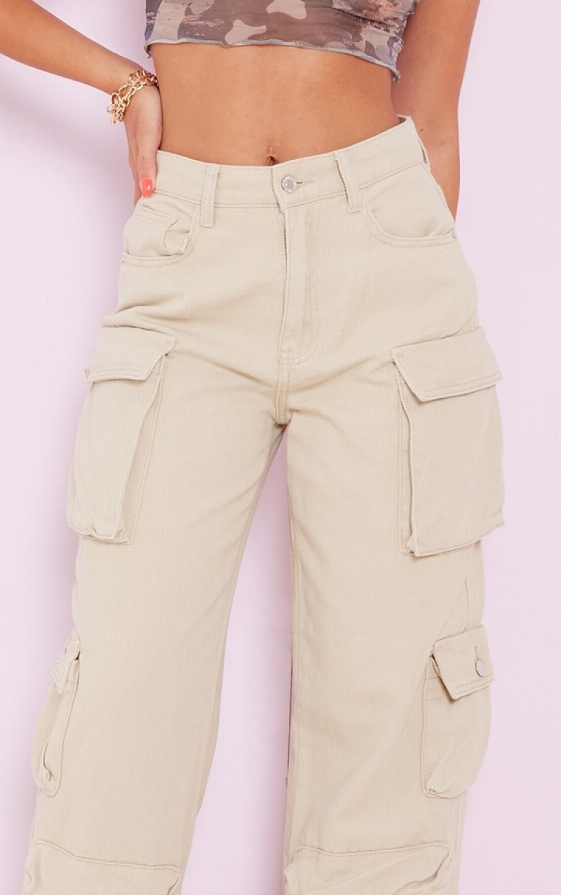 Blugi Pretty Little Thing Stone Cargo Pocket Detail Largi Leg Gri | MXGP17560