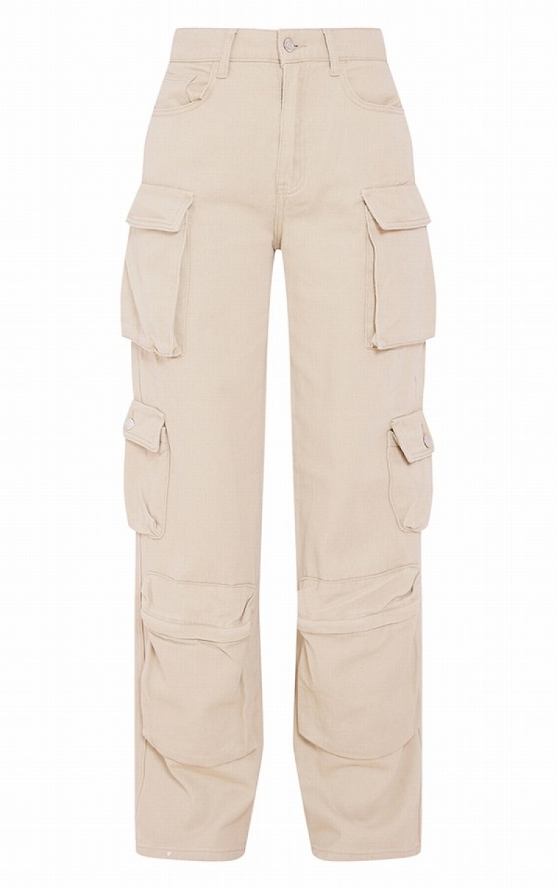 Blugi Pretty Little Thing Stone Cargo Pocket Detail Largi Leg Gri | MXGP17560