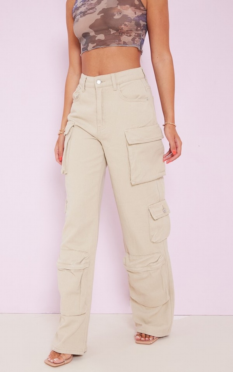 Blugi Pretty Little Thing Stone Cargo Pocket Detail Largi Leg Gri | MXGP17560