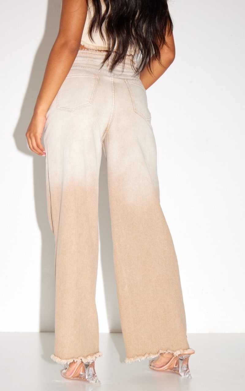 Blugi Pretty Little Thing Stone Ombre Frayed Largi Leg Gri | KWQD13765