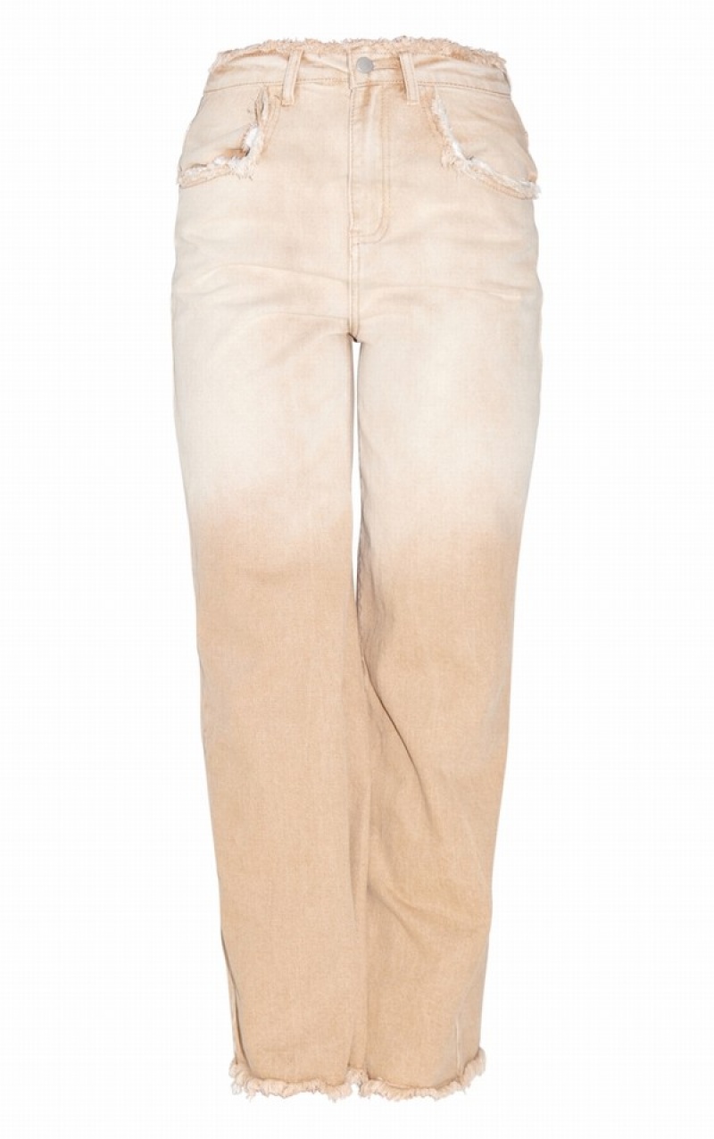 Blugi Pretty Little Thing Stone Ombre Frayed Largi Leg Gri | KWQD13765