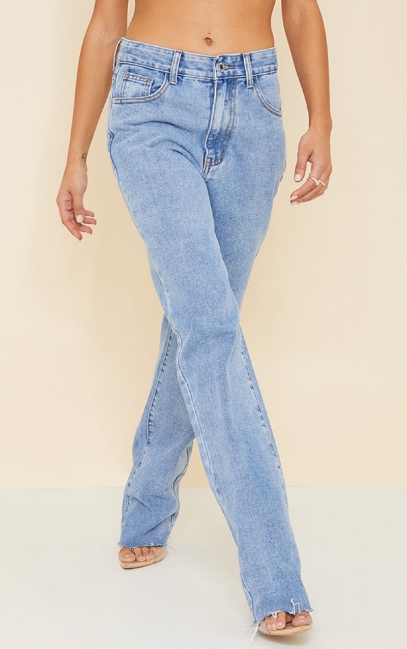 Blugi Pretty Little Thing Wash Long Leg Drept Albastri Deschis Albastru Deschis | BUGY54179