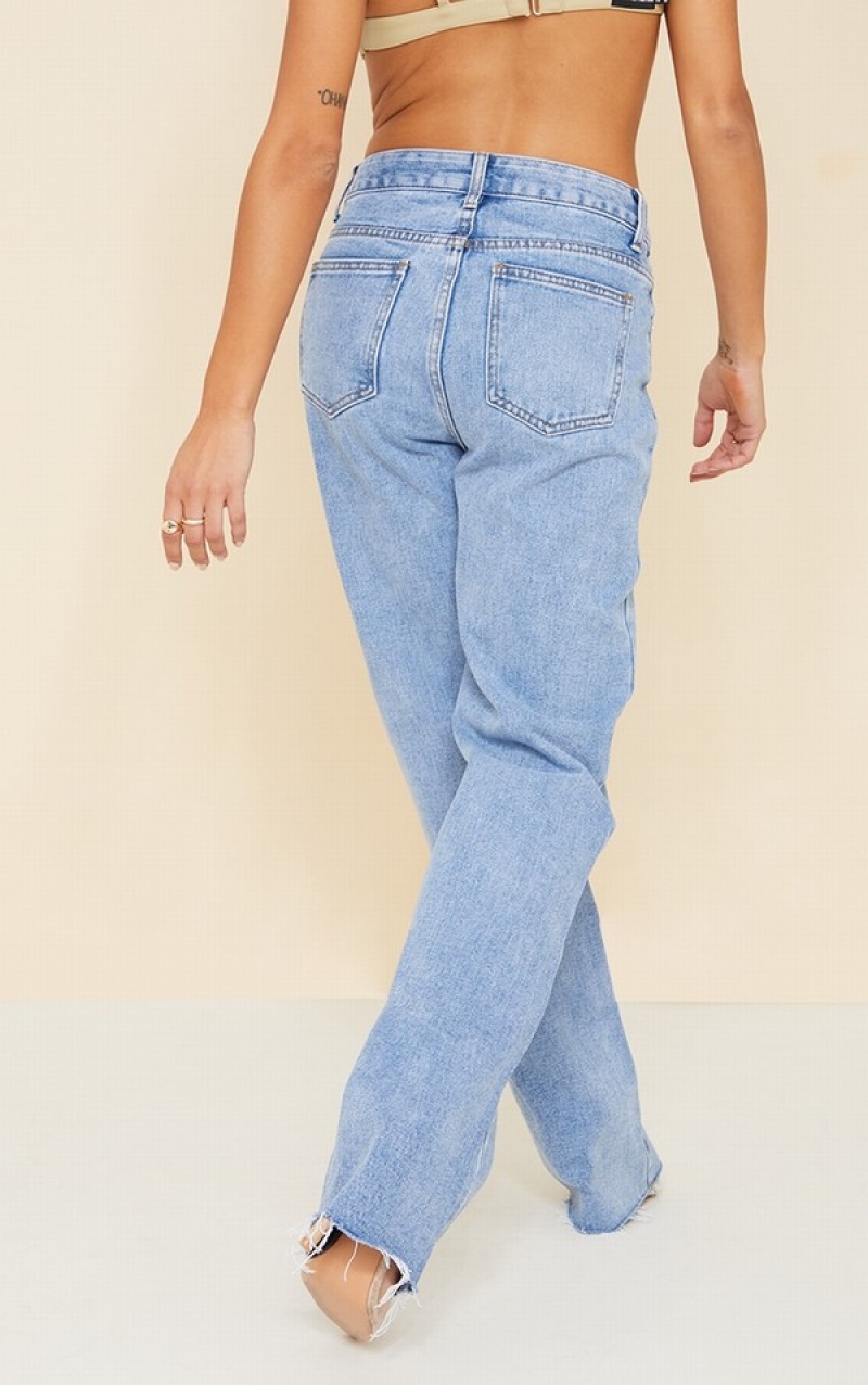 Blugi Pretty Little Thing Wash Long Leg Drept Albastri Deschis Albastru Deschis | BUGY54179