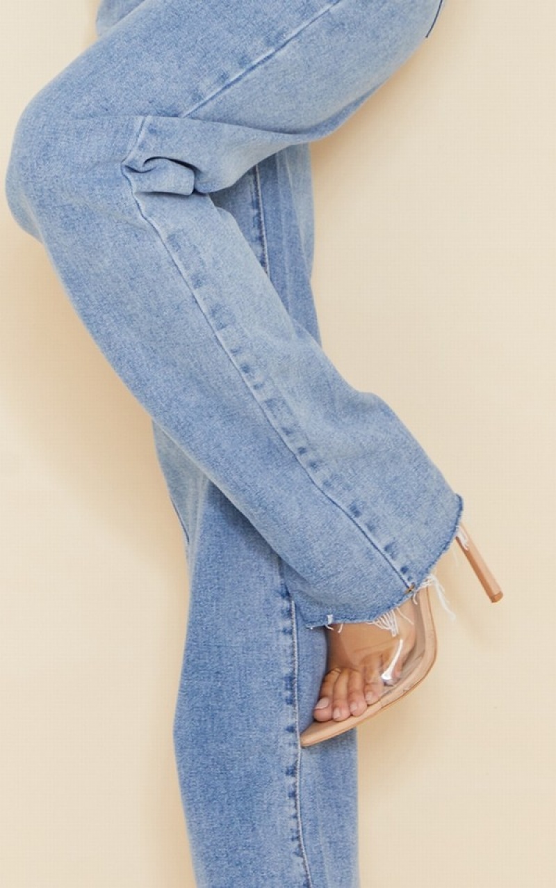 Blugi Pretty Little Thing Wash Long Leg Drept Albastri Deschis Albastru Deschis | BUGY54179