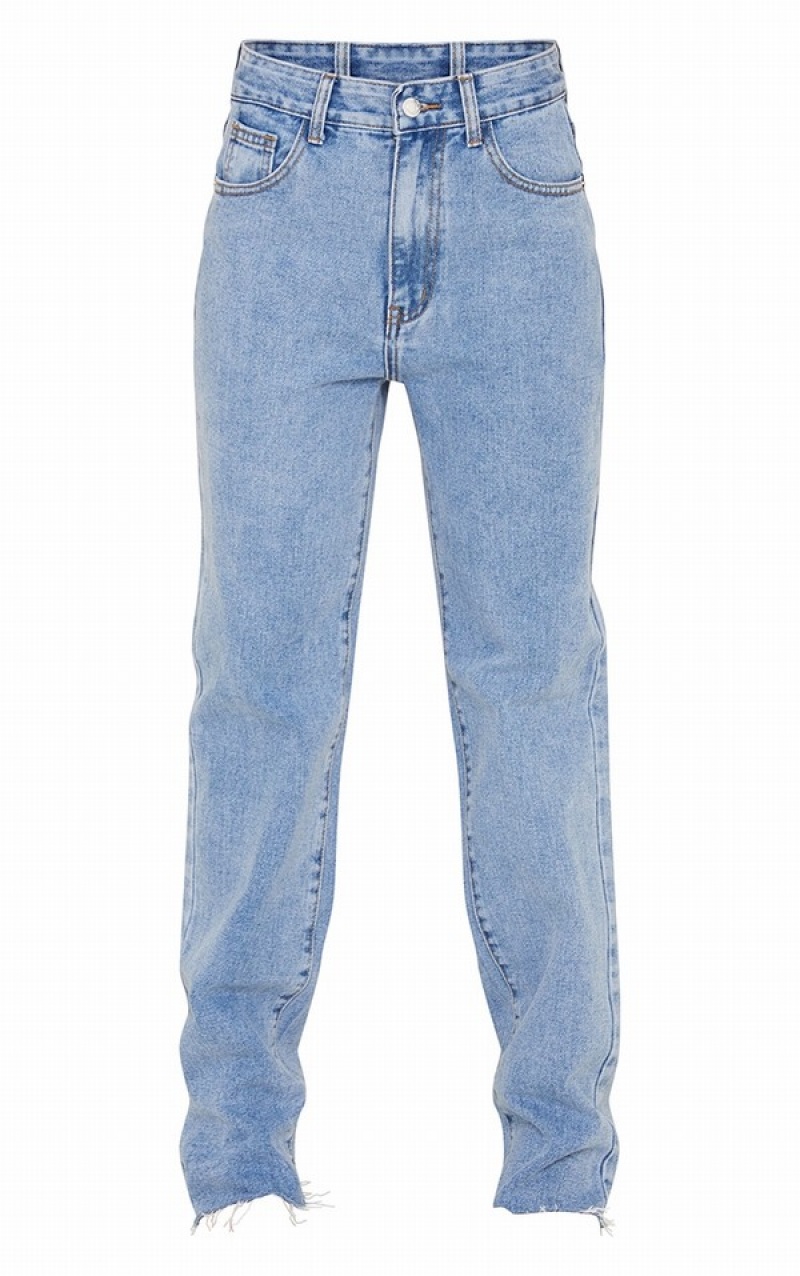 Blugi Pretty Little Thing Wash Long Leg Drept Albastri Deschis Albastru Deschis | BUGY54179