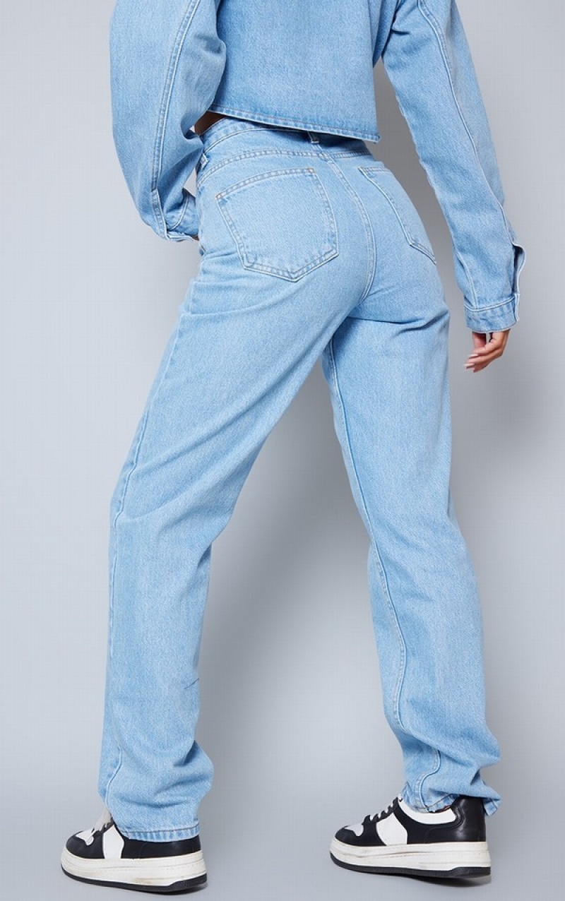 Blugi Pretty Little Thing Wash Long Leg Drept Leg Jean Albastri Deschis Albastru Deschis | TWKP05637