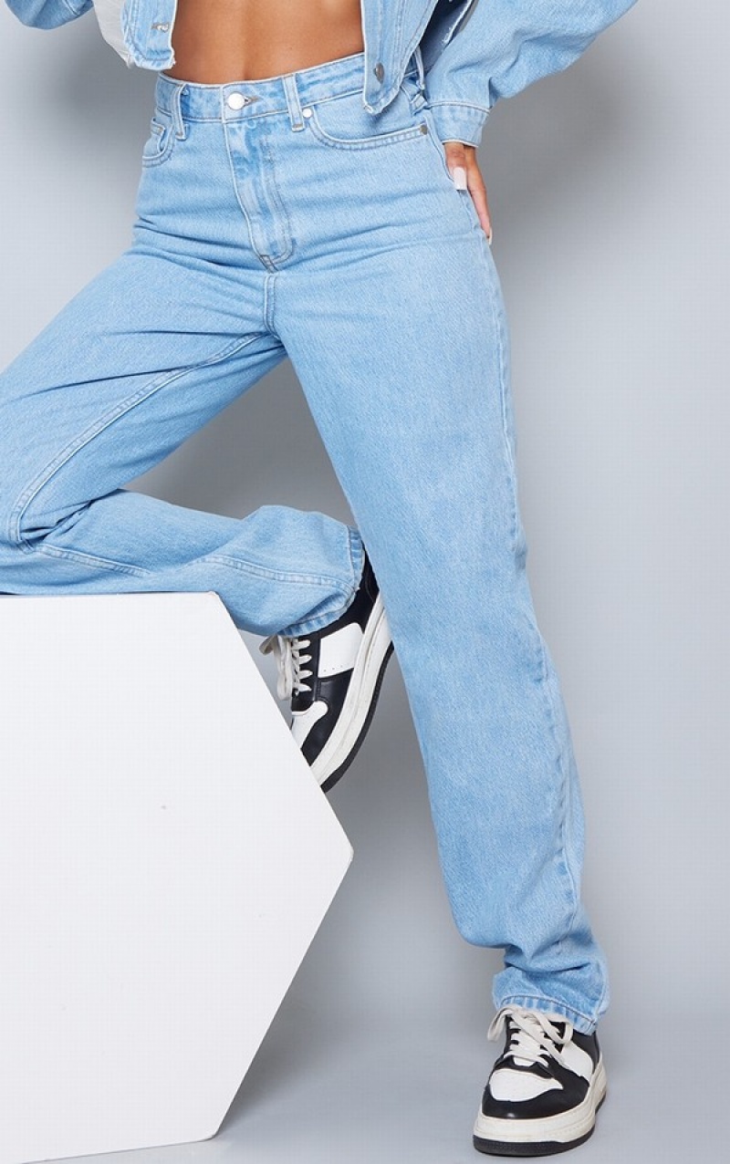 Blugi Pretty Little Thing Wash Long Leg Drept Leg Jean Albastri Deschis Albastru Deschis | TWKP05637