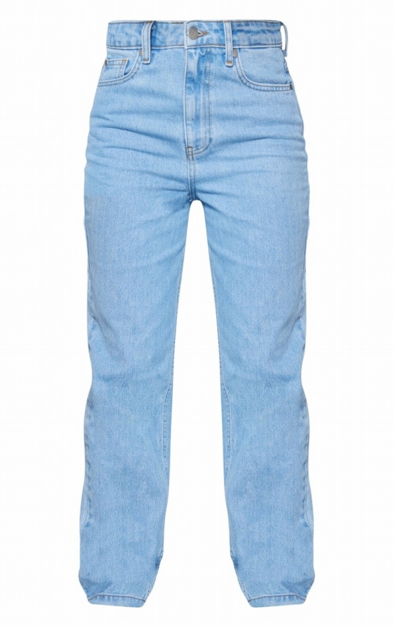 Blugi Pretty Little Thing Wash Long Leg Drept Leg Jean Albastri Deschis Albastru Deschis | TWKP05637