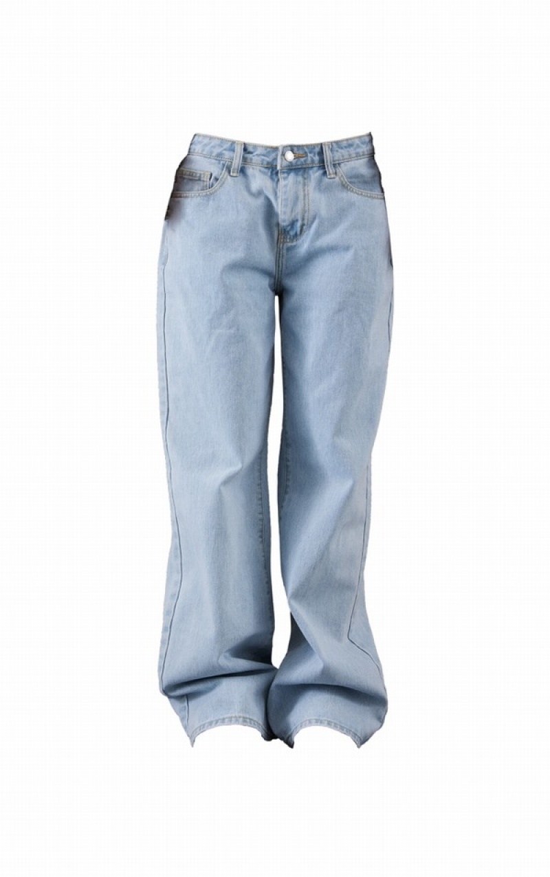 Blugi Pretty Little Thing Wash Low Rise Largi Leg Albastri Deschis Albastru Deschis | RCSH98637