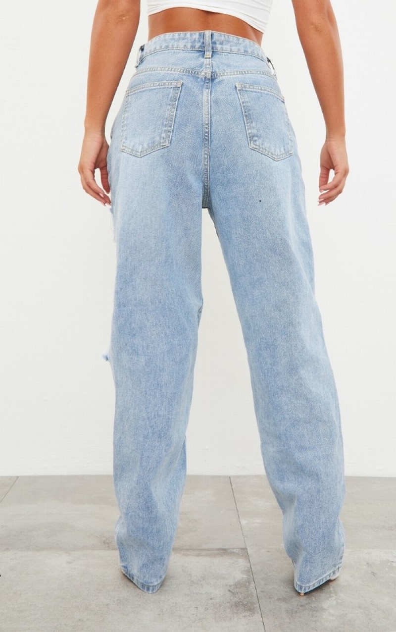 Blugi Pretty Little Thing Wash Open Knee Boyfriend Albastri Deschis Albastru Deschis | UJTA26831