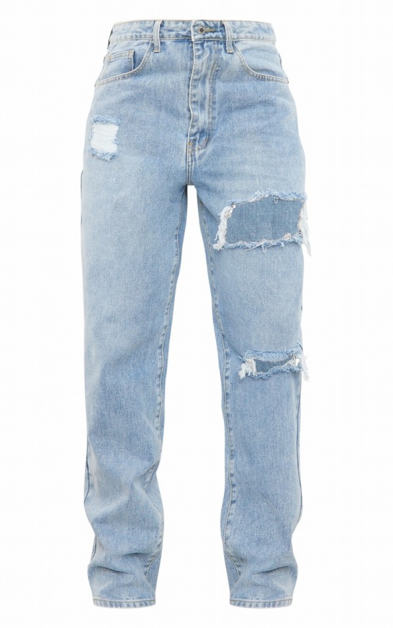 Blugi Pretty Little Thing Wash Open Knee Boyfriend Albastri Deschis Albastru Deschis | UJTA26831