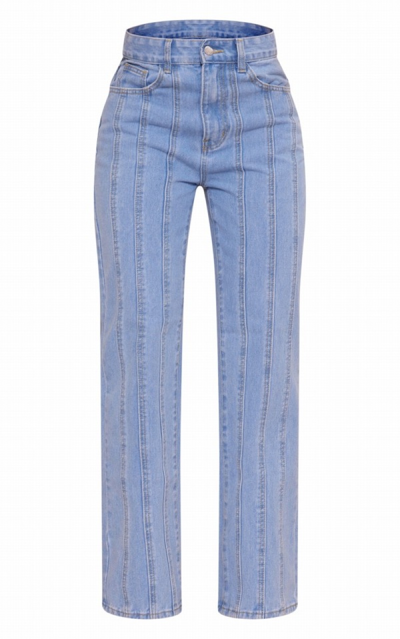 Blugi Pretty Little Thing Wash Panelled Seam Detail Drept Leg Albastri Deschis Albastru Deschis | DEZT42190