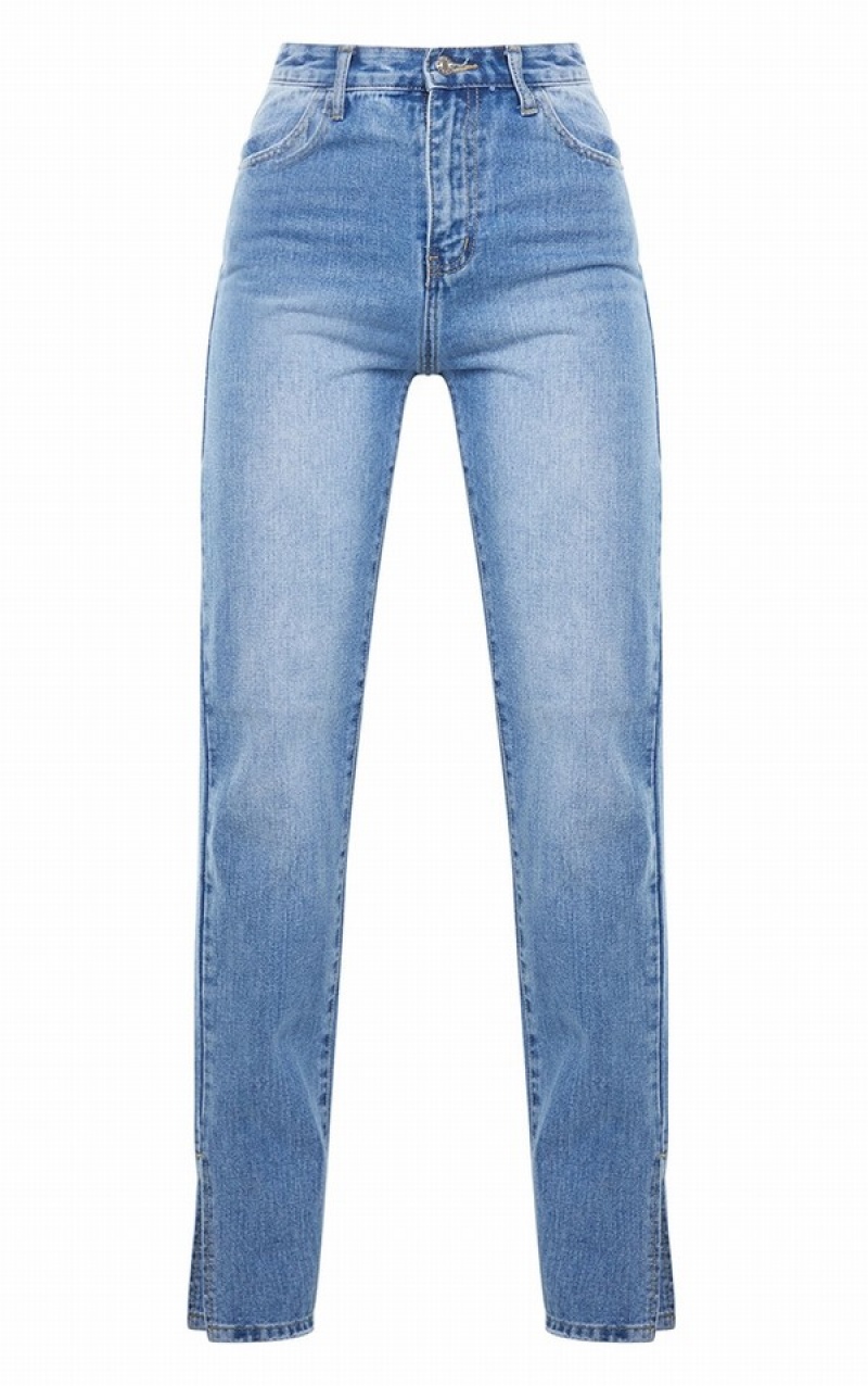 Blugi Pretty Little Thing Wash Ripped Back Split Hem Albastri Deschis Albastru Deschis | ZFSR95817