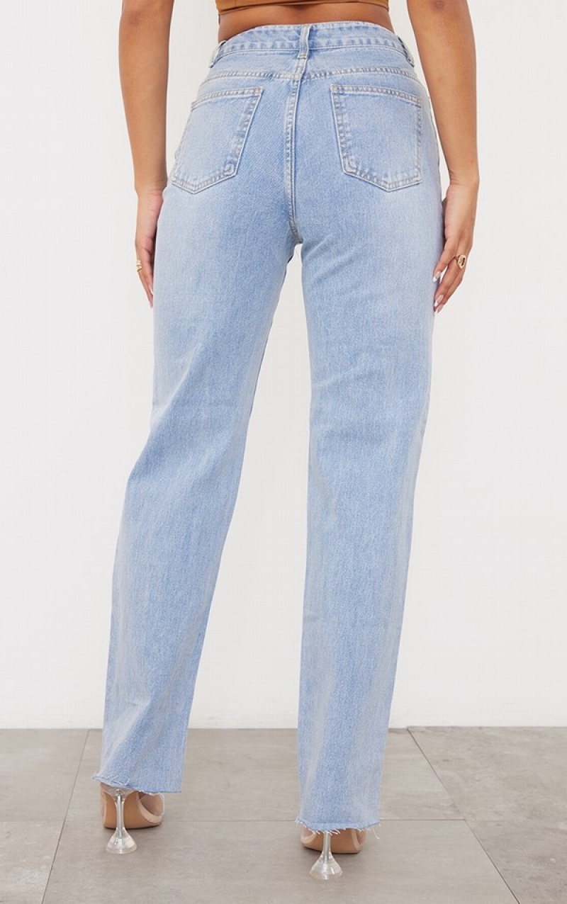 Blugi Pretty Little Thing Wash Ripped Long Leg Drept Albastri Deschis Albastru Deschis | WVFD23418