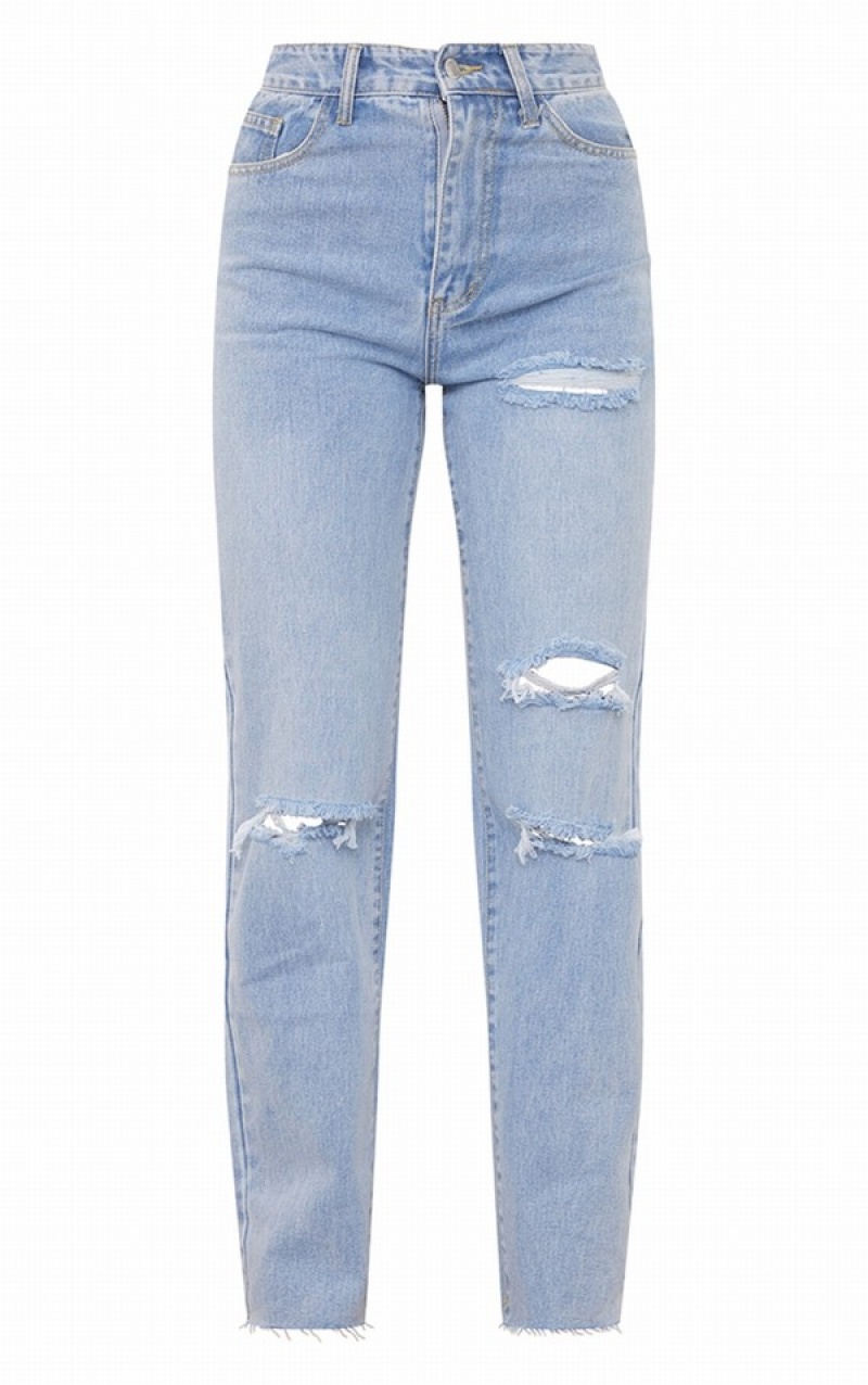 Blugi Pretty Little Thing Wash Ripped Long Leg Drept Albastri Deschis Albastru Deschis | WVFD23418
