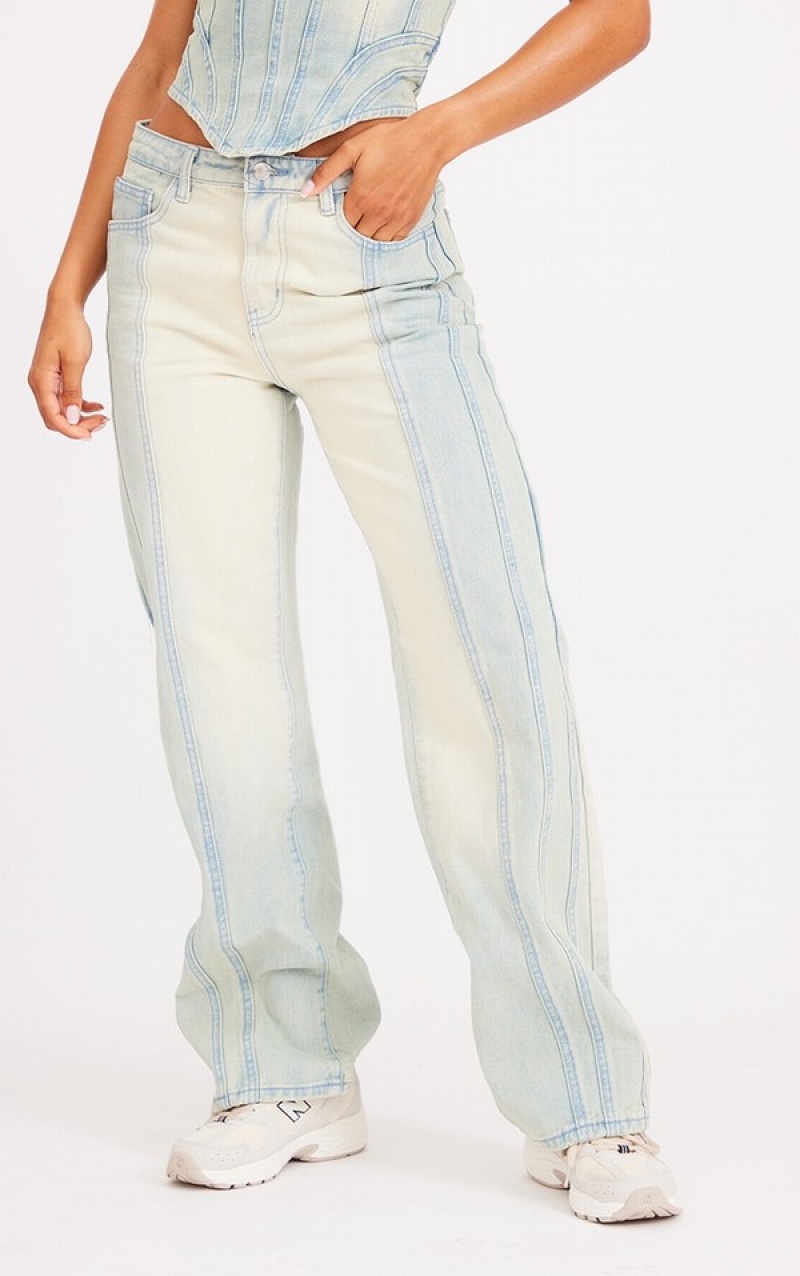 Blugi Pretty Little Thing Wash Seam Detail Boyfriend Jean Albastri Deschis | JZXW60387