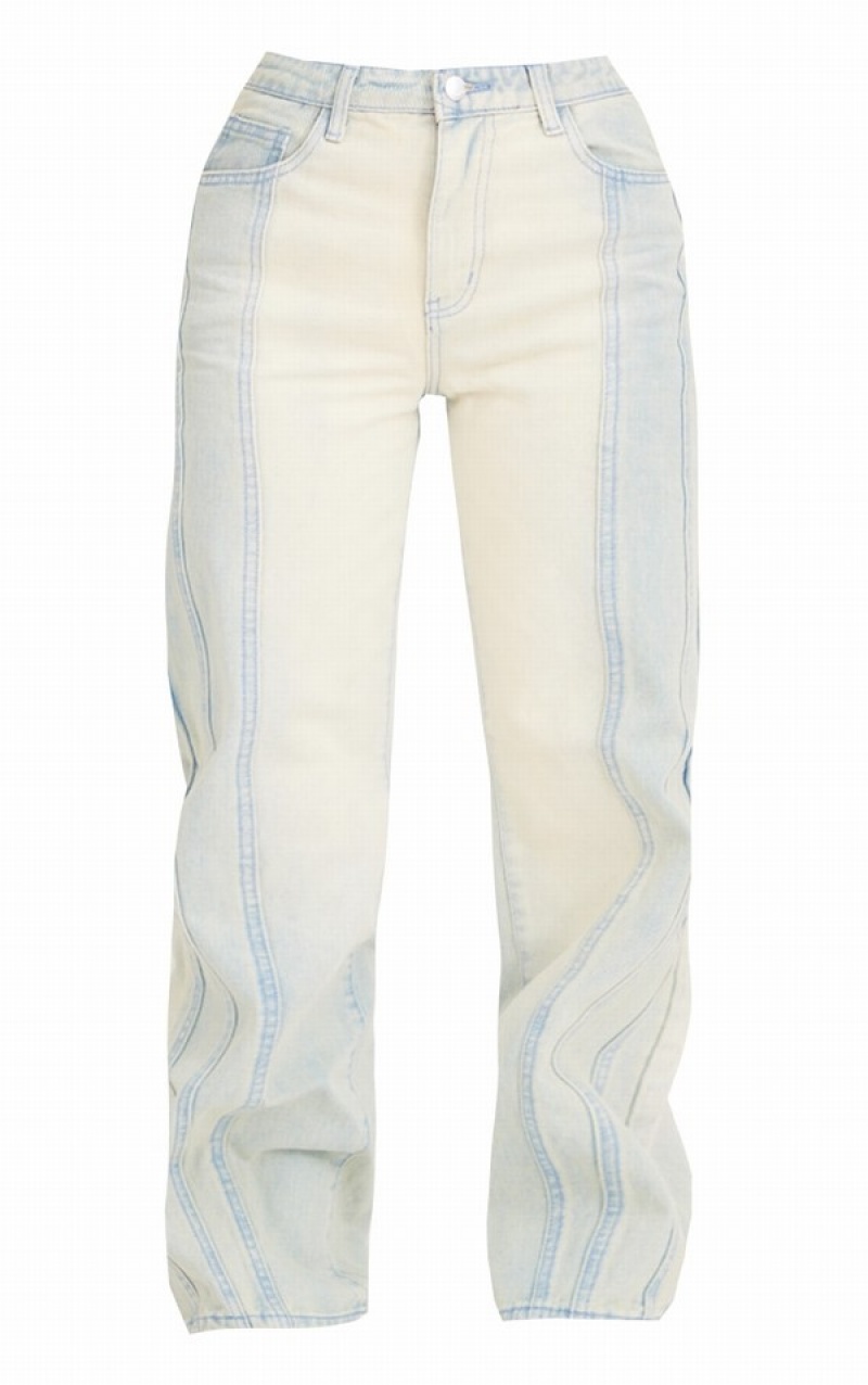 Blugi Pretty Little Thing Wash Seam Detail Boyfriend Jean Albastri Deschis | JZXW60387