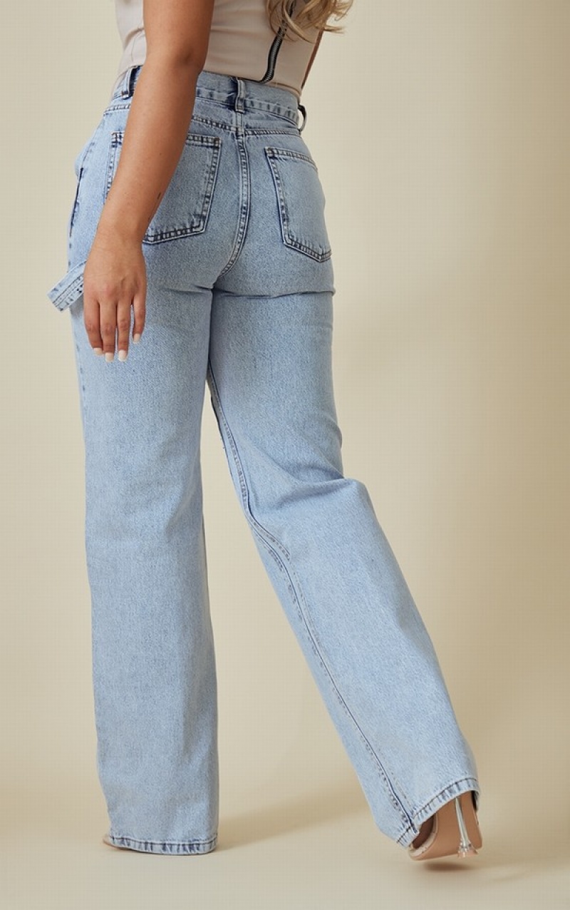 Blugi Pretty Little Thing Wash Seam Detail Panel Drept Leg Albastri Deschis Albastru Deschis | CWUO42379