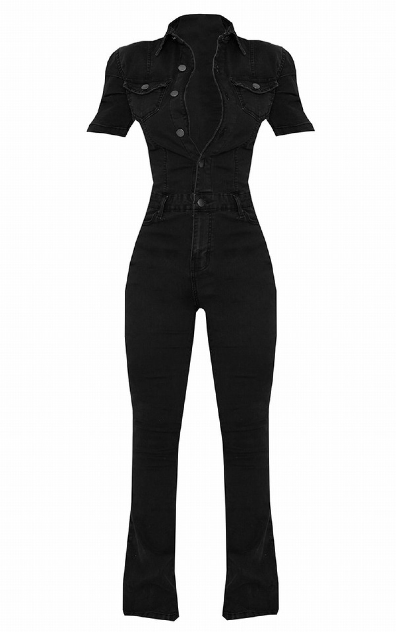 Blugi Pretty Little Thing Washed Sleeved Bodycon Flared Negrii | JLIO26581