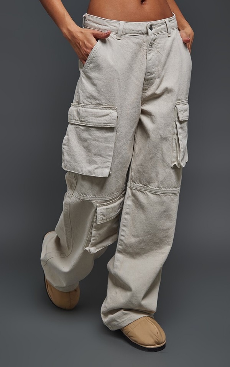 Blugi Pretty Little Thing Washed Stone Low Rise gy Boyfriend Cargo Gri | ADGW01857