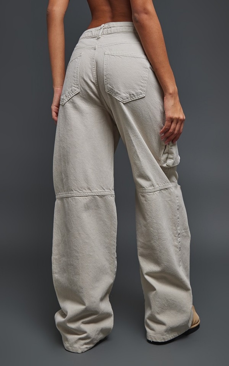 Blugi Pretty Little Thing Washed Stone Low Rise gy Boyfriend Cargo Gri | ADGW01857