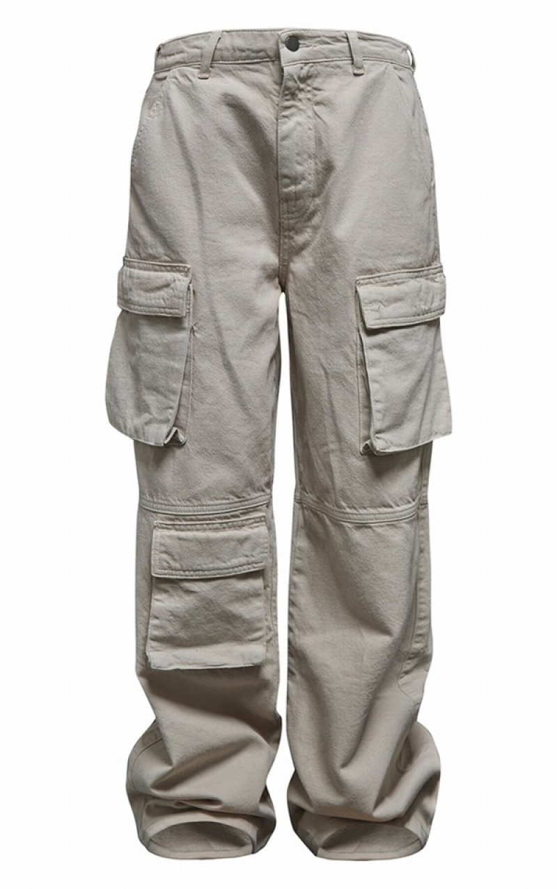 Blugi Pretty Little Thing Washed Stone Low Rise gy Boyfriend Cargo Gri | ADGW01857