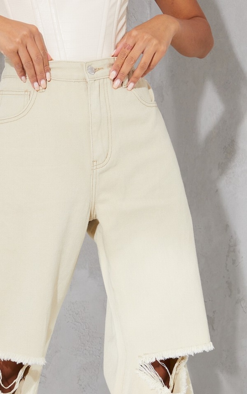 Blugi Pretty Little Thing Washed Stone gy Low Rise Ripped Boyfriend Gri | LGZV68132