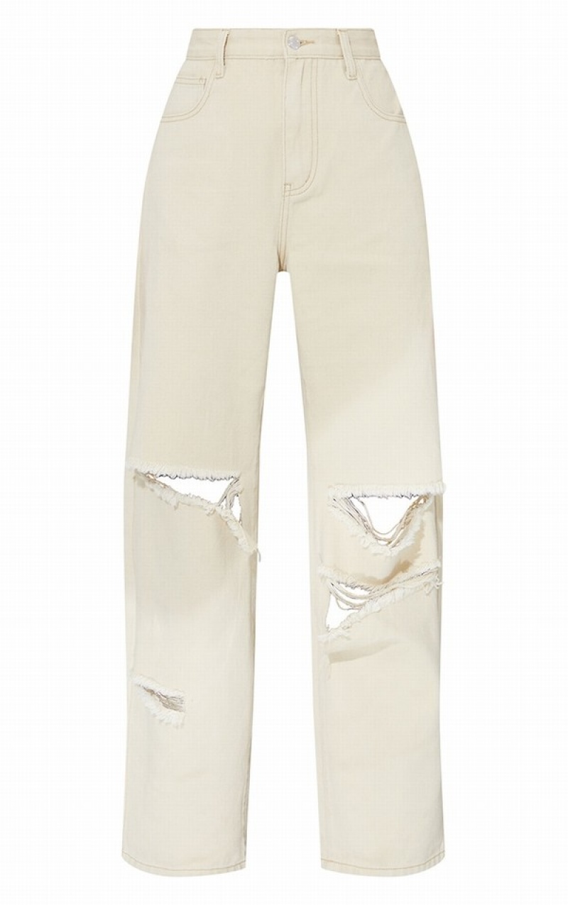 Blugi Pretty Little Thing Washed Stone gy Low Rise Ripped Boyfriend Gri | LGZV68132