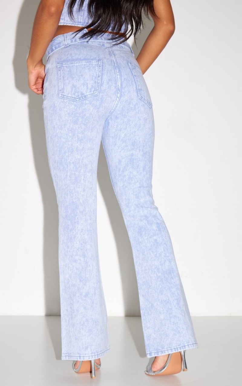 Blugi Pretty Little Thing Washed Western Flared Albastri | NIDL70965