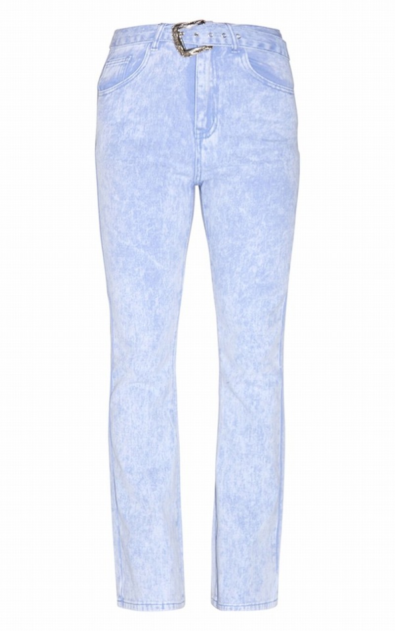 Blugi Pretty Little Thing Washed Western Flared Albastri | NIDL70965
