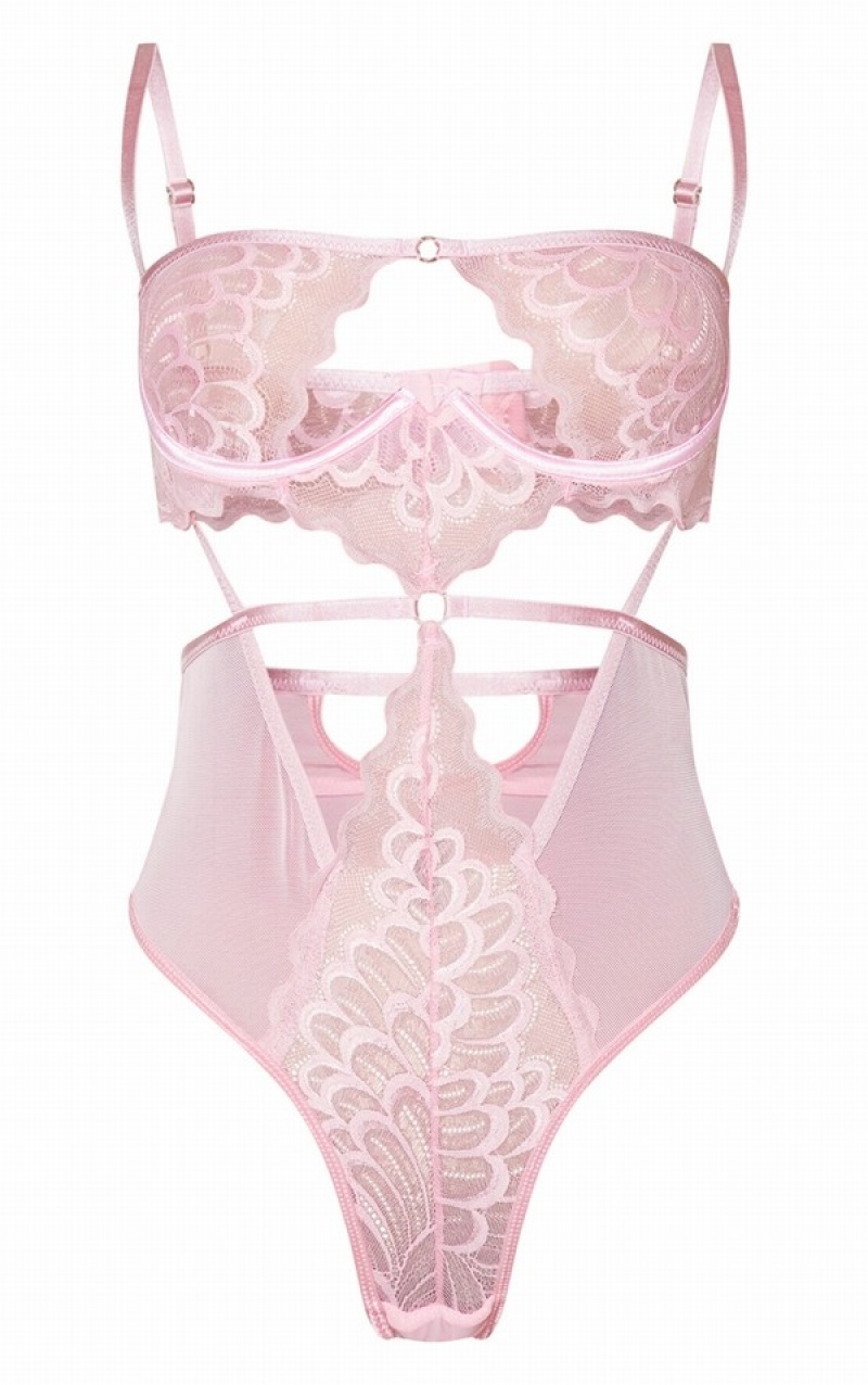 Body-uri Pretty Little Thing Baby UnderwiCut Out Dantela Body Roz | YCVK94587