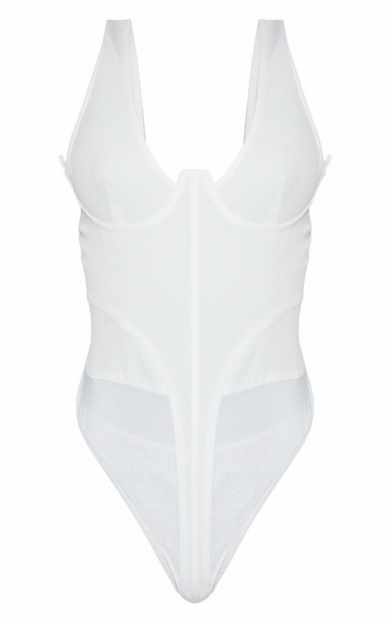 Body-uri Pretty Little Thing Cizme Inalte Corset Detail Woven Albi | BUVW45031