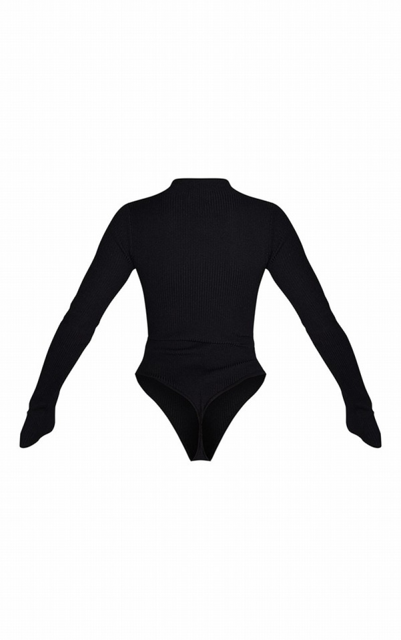Body-uri Pretty Little Thing Half Zip Tricotate Negrii | TIPO52418