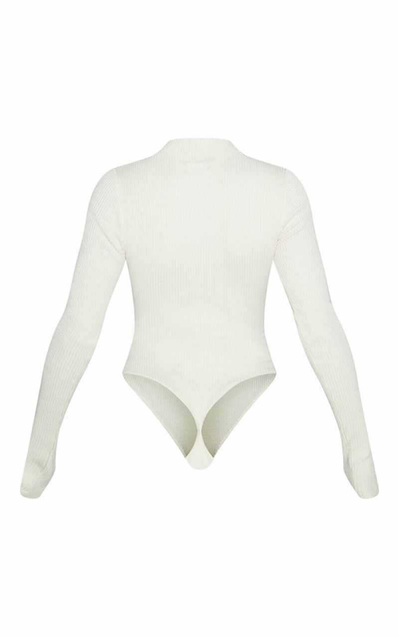 Body-uri Pretty Little Thing Half Zip Tricotate Albi | DRPC21704