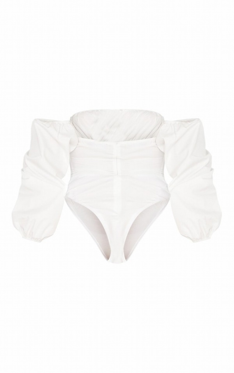 Body-uri Pretty Little Thing Hook Eye Bardot Long Sleeve Albi | KVGI43896