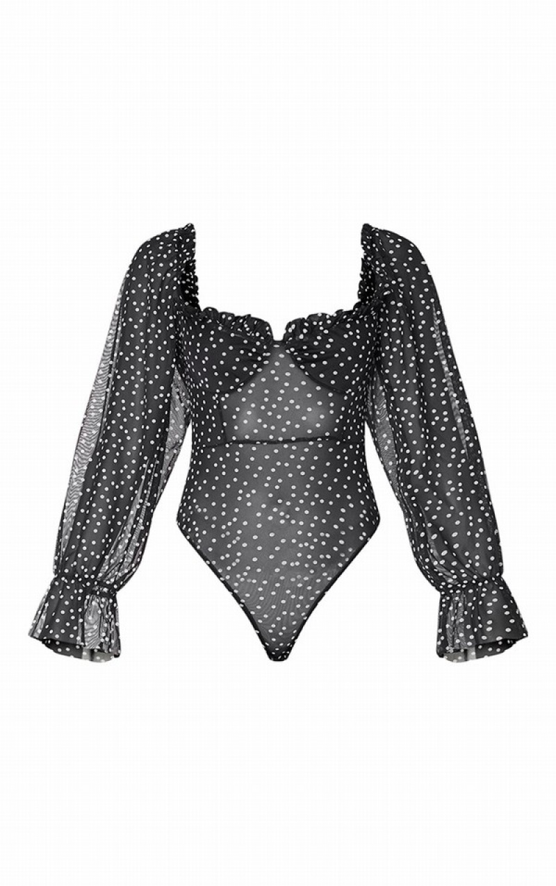 Body-uri Pretty Little Thing Mesh Polka Dot Milkmaid Negrii | KPLO56489