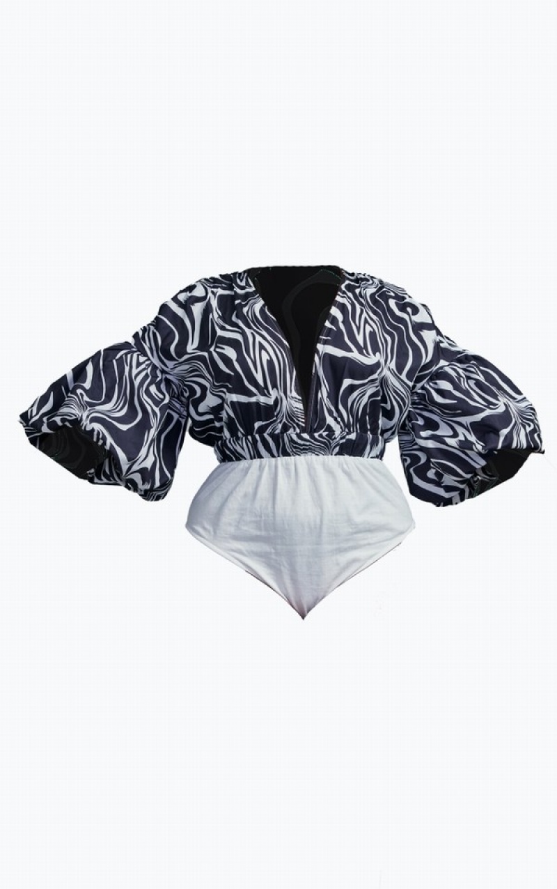 Body-uri Pretty Little Thing Plus Zebra Swirl Puffball Sleeve Colorati | JKEH04159