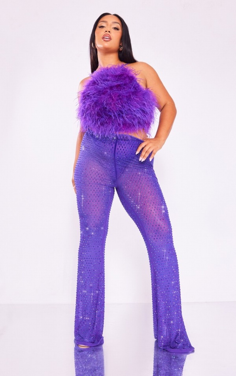 Body-uri Pretty Little Thing Premium Plus Feather Cu Bretele Cross Back Violet | XNZG94302