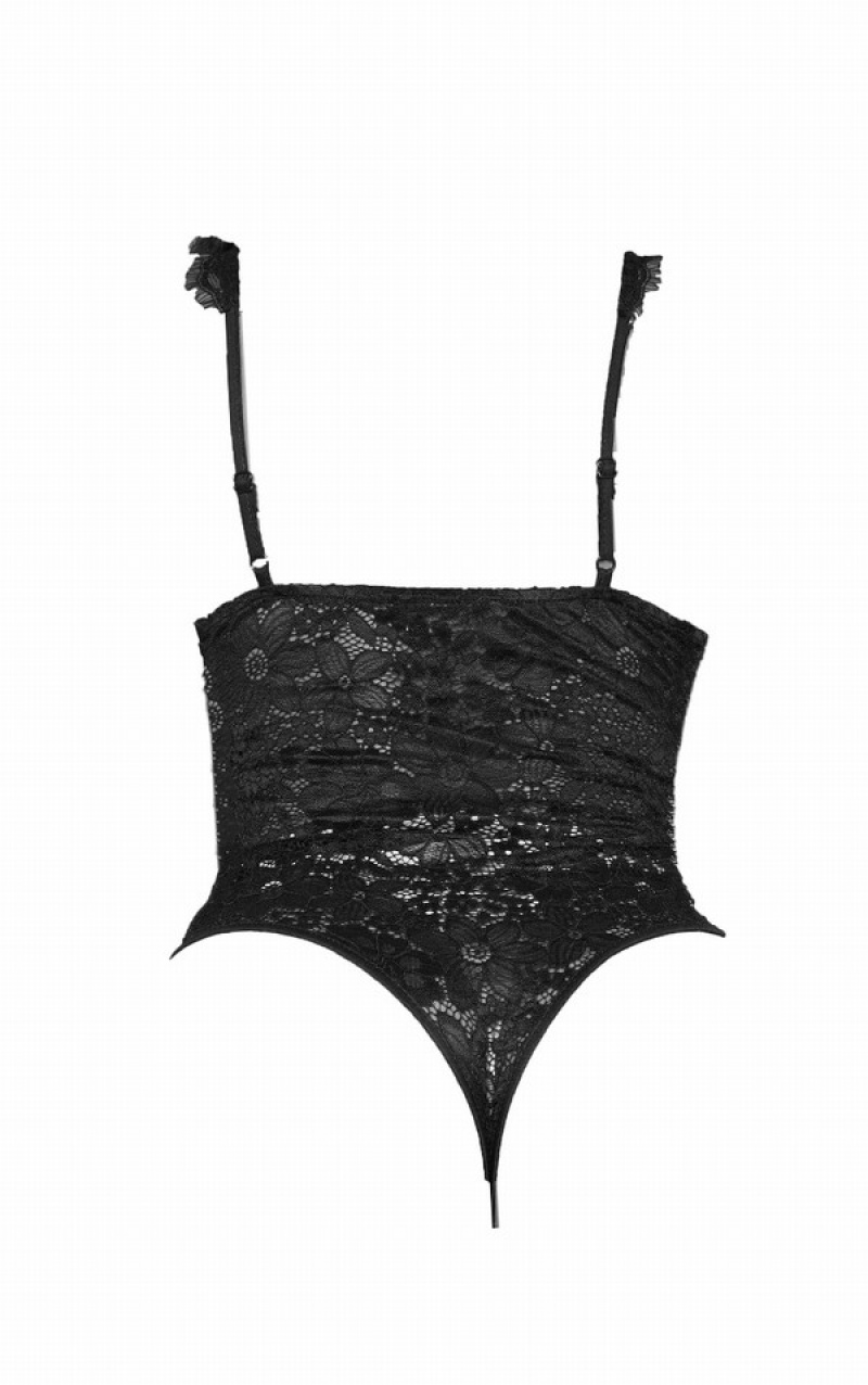 Body-uri Pretty Little Thing Shape Dantela Mesh Stripe Negrii | BJAP20697